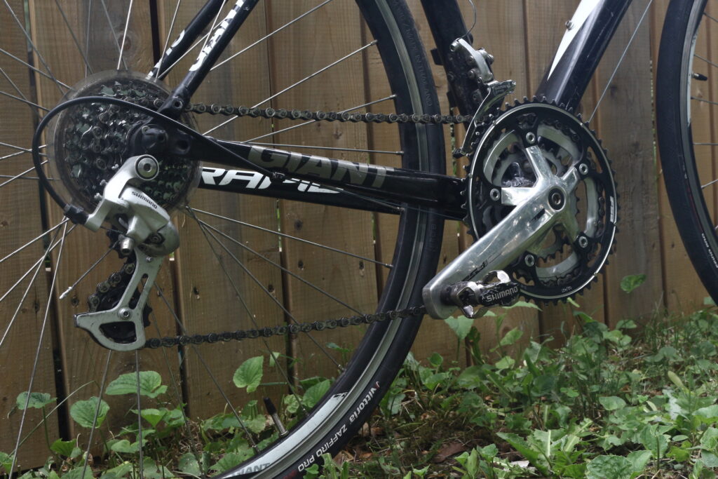 2010 Giant Rapid 3 Hybrid Bike—upgraded pedals and road tires.