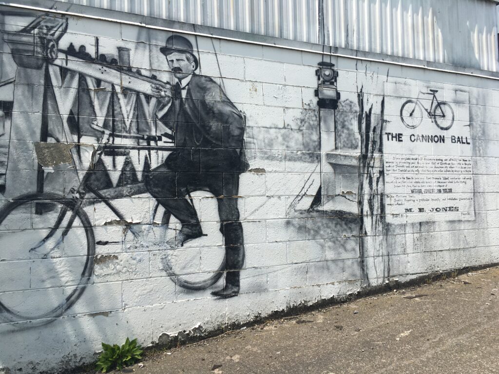 The Cannonball bike mural in Thorold, Ontario.