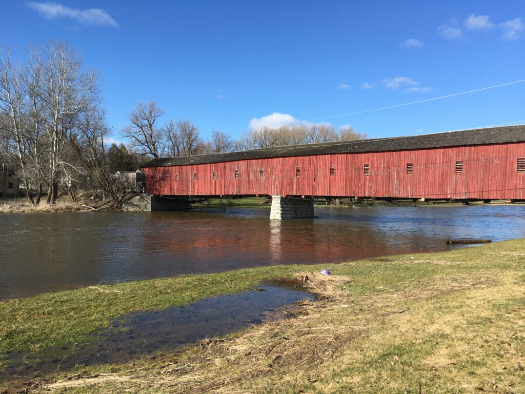 The Kissing Bridge, a heritage, wooden bridge in Ontario.