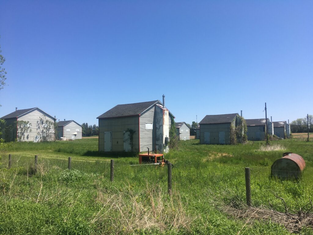 Ontario agricultural buildings in a field.